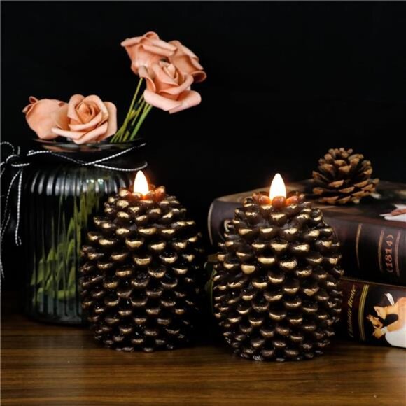 Flameless Candles with Timer, Battery Operated Flickering Wick Real Wax Pine - Picture 6 of 7